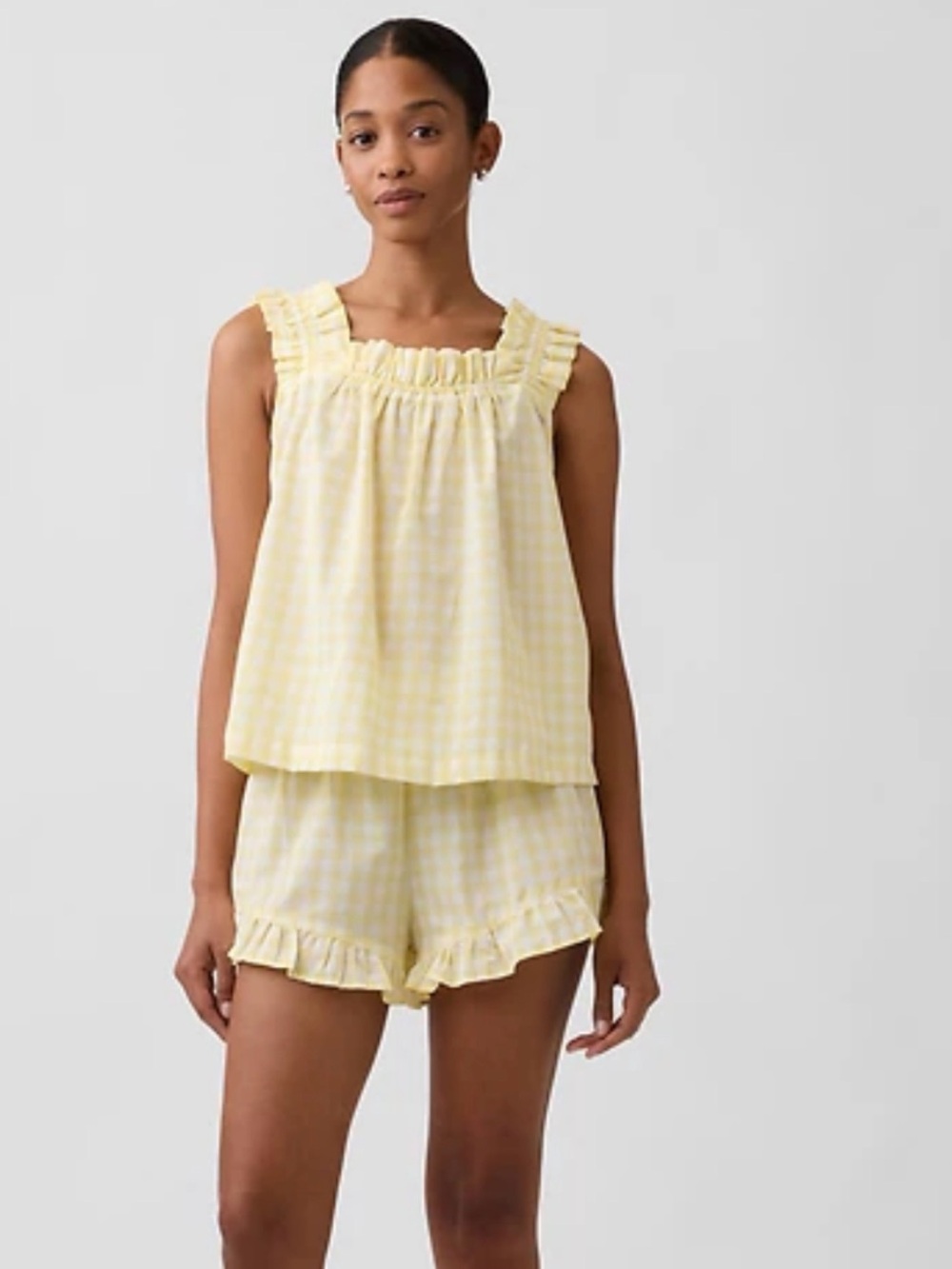 Gap Ruffle Poplin Yellow Gingham Ruffle Pajama Set Size Medium
